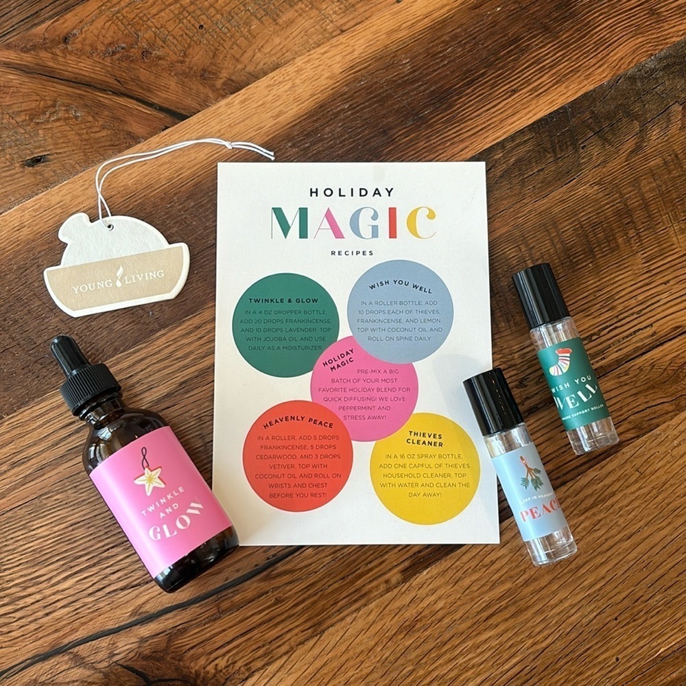 Oilyay holiday bundle set, roller balls and glow serum dropper bottle w/ card